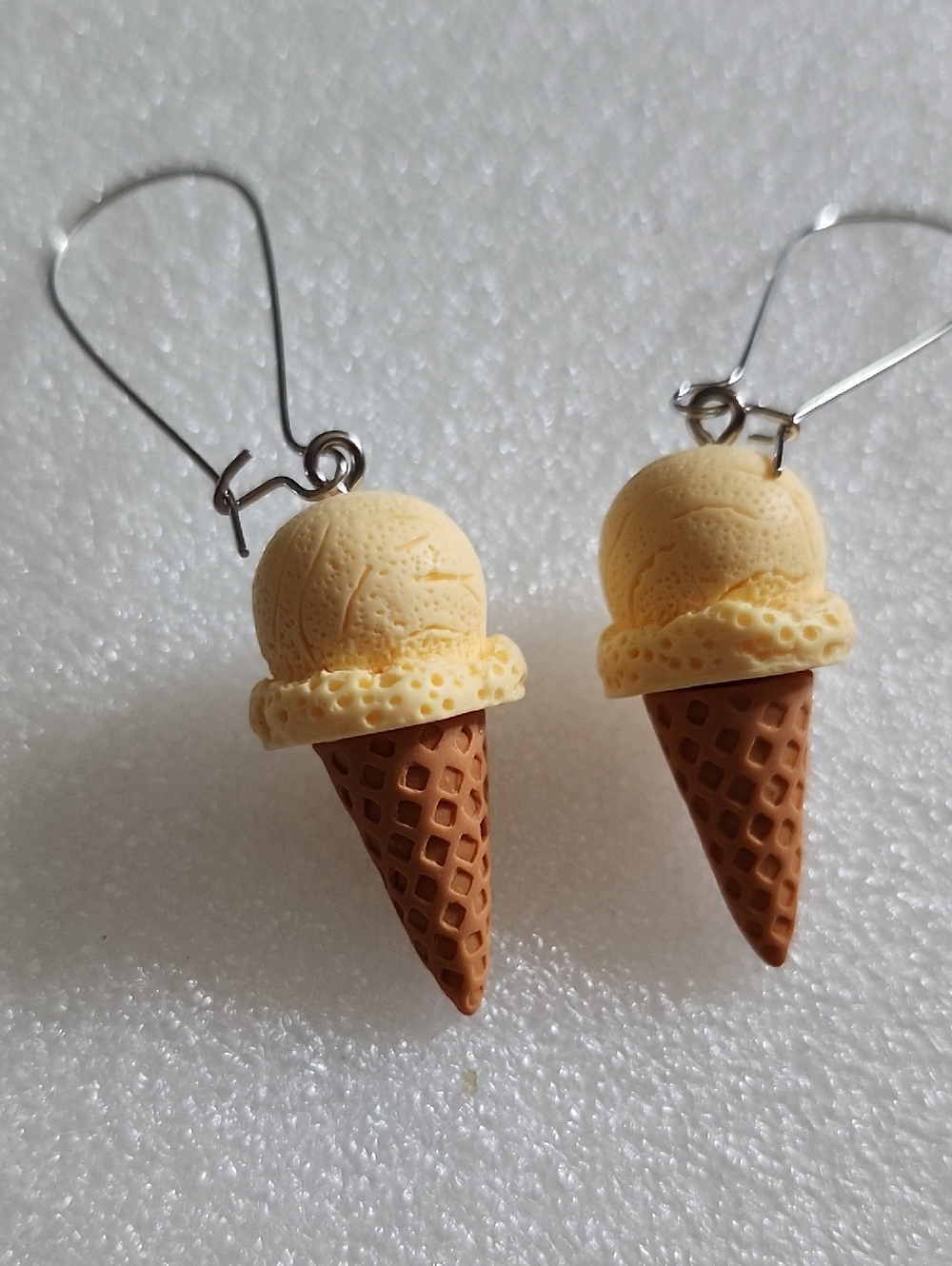 Hand Crafted Cream and Brown Ice Cream Cone Dangle Earrings